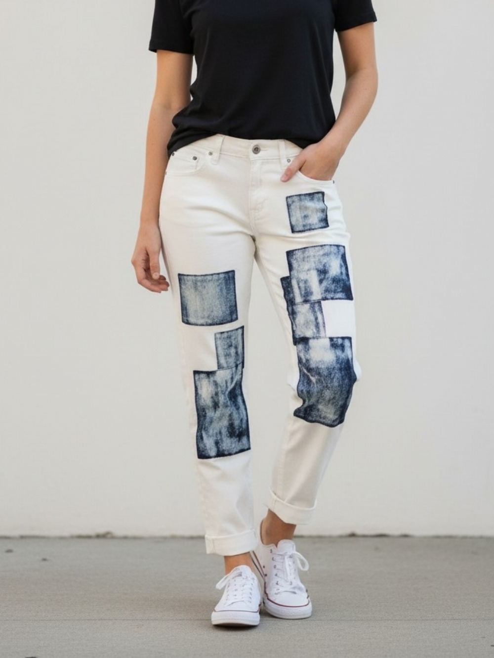 NWT MAC Jeans Sexy Carrot MAC Loves Denim White Patchwork Jeans sz 6